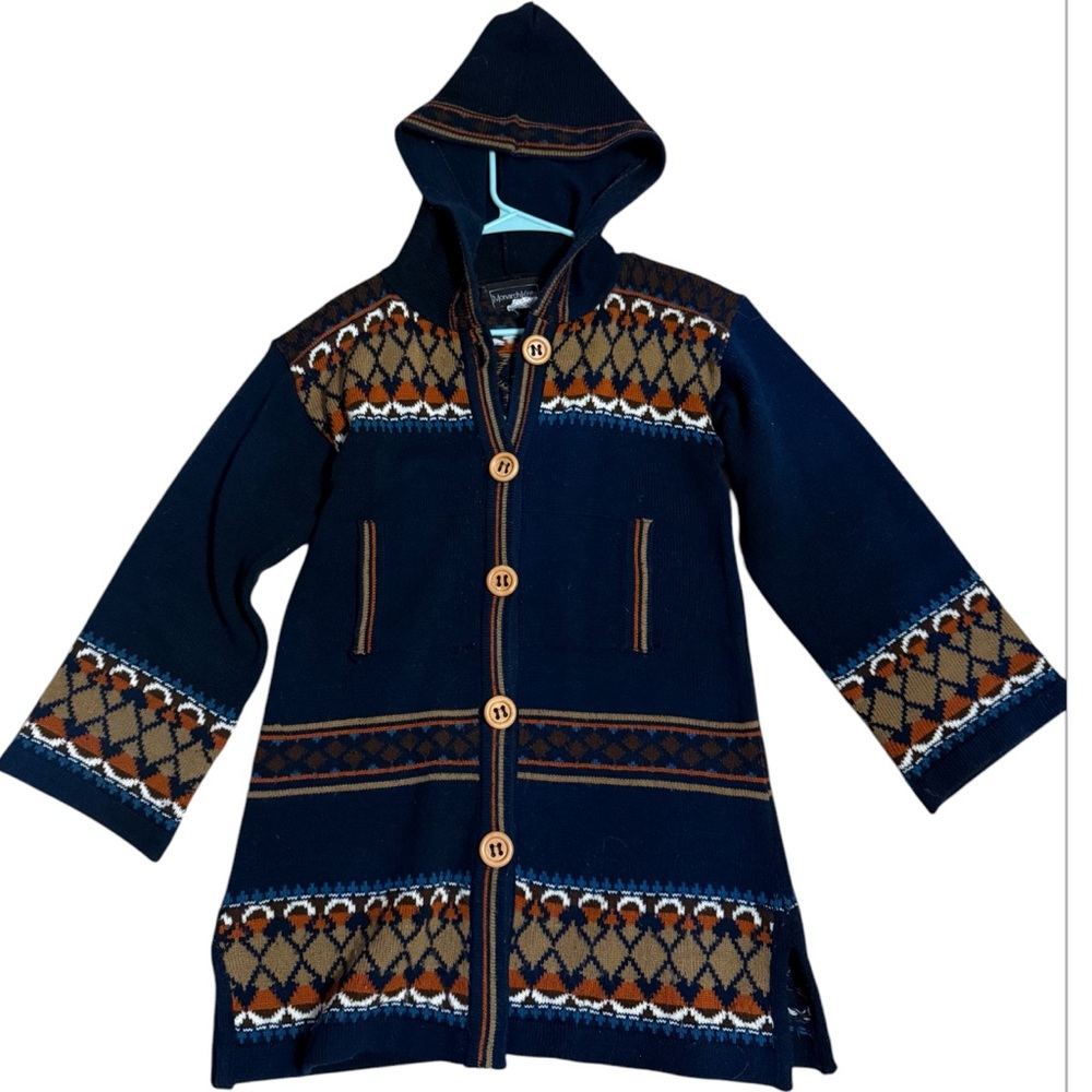 Navy Hooded Fair Isle Cardigan Sweater